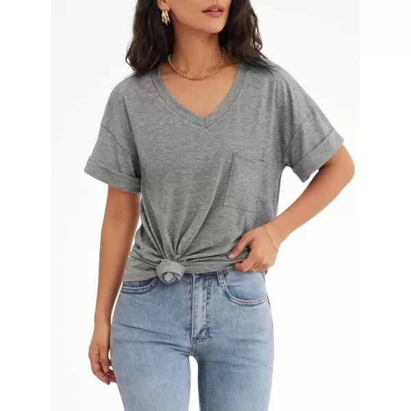 imageATHMILE Womens T Shirts 2024 Short Sleeve VNeck Shirts Cute Fit Summer Casual Tee Tops SXXLLight Gray