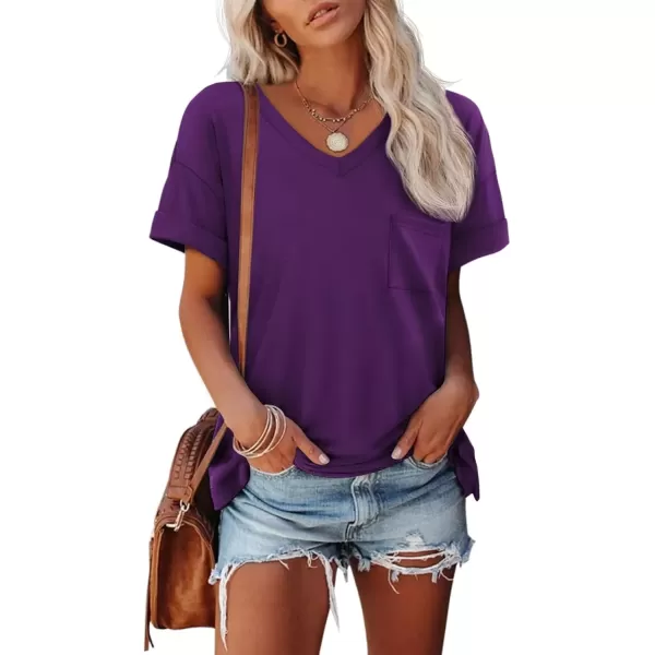imageATHMILE Womens T Shirts 2024 Short Sleeve VNeck Shirts Cute Fit Summer Casual Tee Tops SXXLPurple