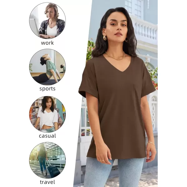 imageATHMILE Womens T Shirts 2024 Short Sleeve VNeck Shirts Cute Fit Summer Casual Tee Tops SXXLBrown