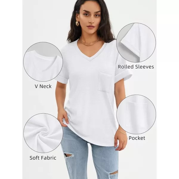 imageATHMILE Womens T Shirts 2024 Short Sleeve VNeck Shirts Cute Fit Summer Casual Tee Tops SXXLPure White