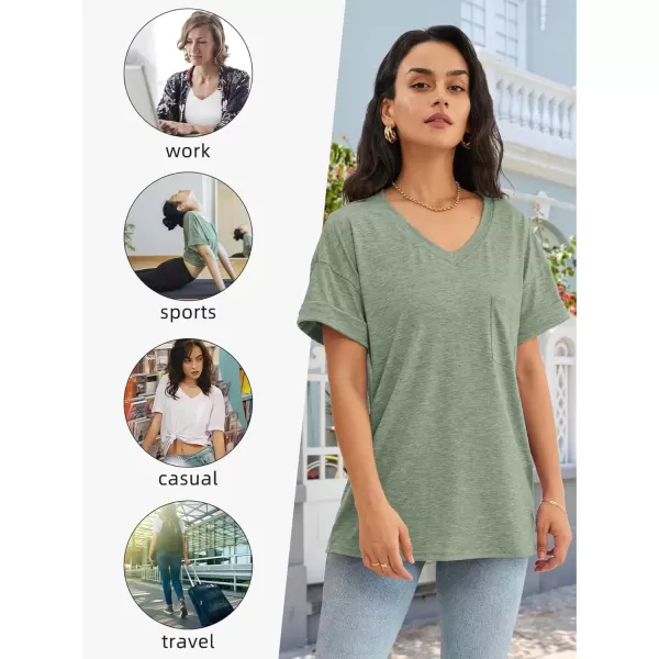 imageATHMILE Womens T Shirts 2024 Short Sleeve VNeck Shirts Cute Fit Summer Casual Tee Tops SXXLGray Green