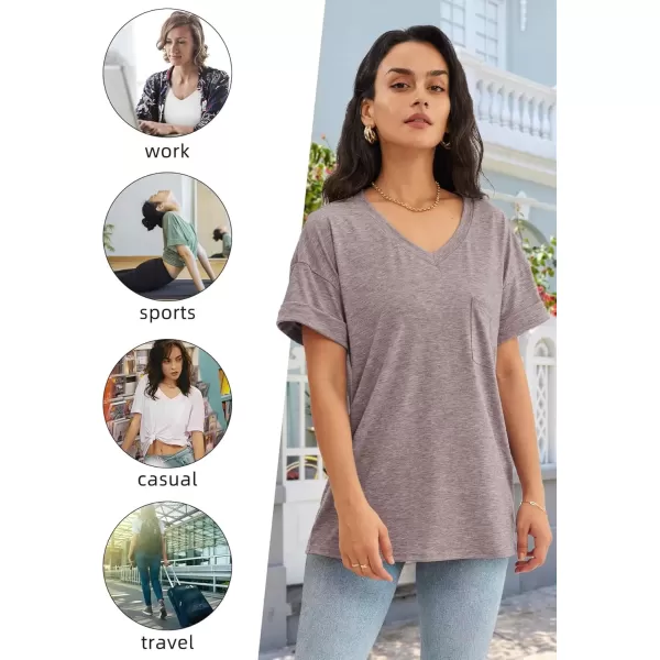 imageATHMILE Womens T Shirts 2024 Short Sleeve VNeck Shirts Cute Fit Summer Casual Tee Tops SXXLGray Purple