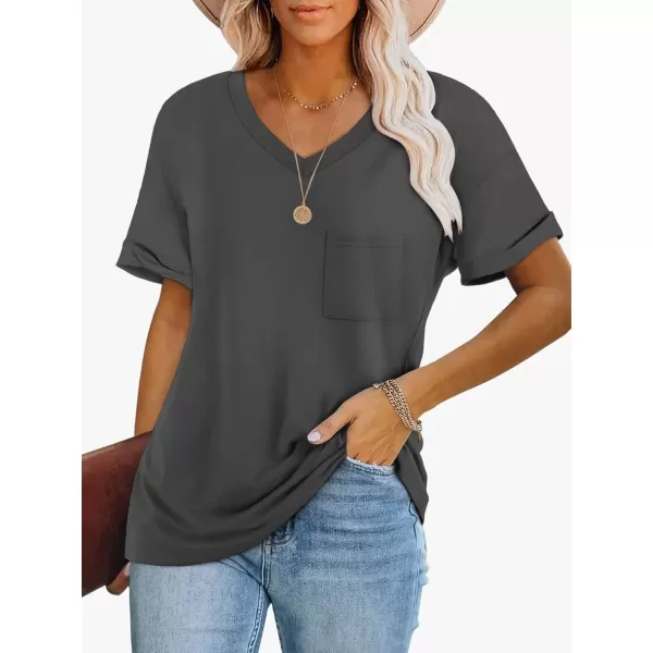 imageATHMILE Womens T Shirts 2024 Short Sleeve VNeck Shirts Cute Fit Summer Casual Tee Tops SXXLDark Gray