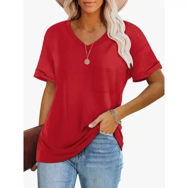 imageATHMILE Womens T Shirts 2024 Short Sleeve VNeck Shirts Cute Fit Summer Casual Tee Tops SXXLRed