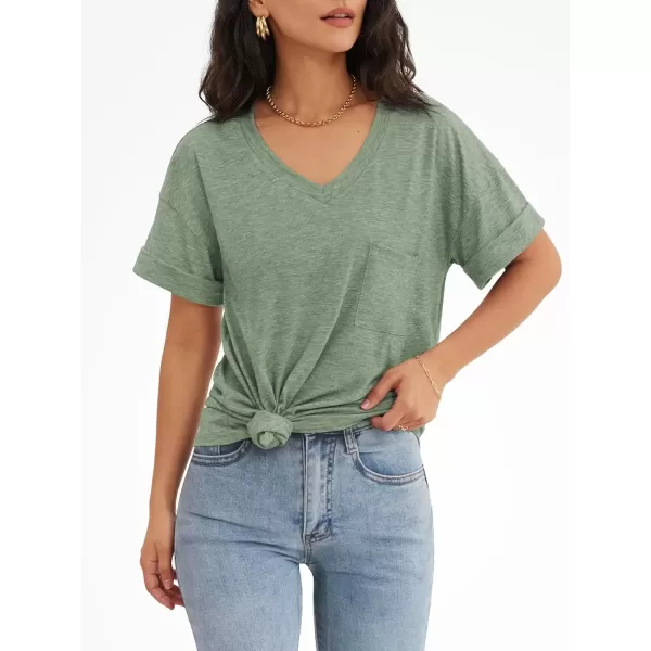 imageATHMILE Womens T Shirts 2024 Short Sleeve VNeck Shirts Cute Fit Summer Casual Tee Tops SXXLGray Green