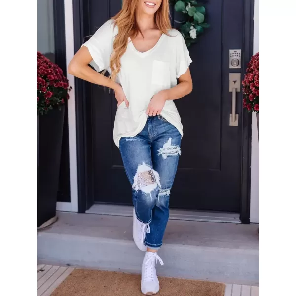 imageATHMILE Womens T Shirts 2024 Short Sleeve VNeck Shirts Cute Fit Summer Casual Tee Tops SXXLWhite