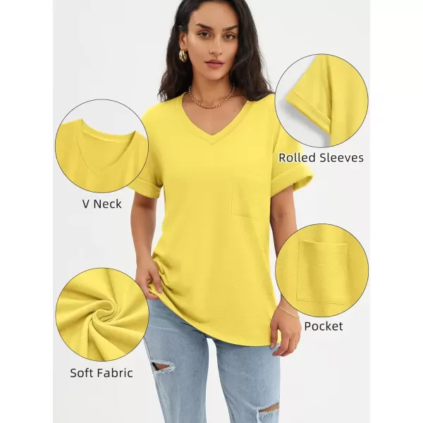 imageATHMILE Womens T Shirts 2024 Short Sleeve VNeck Shirts Cute Fit Summer Casual Tee Tops SXXLLemon Yellow