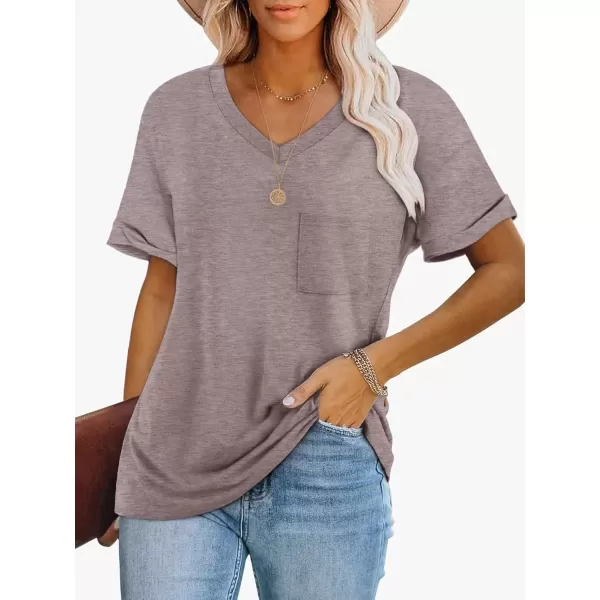 imageATHMILE Womens T Shirts 2024 Short Sleeve VNeck Shirts Cute Fit Summer Casual Tee Tops SXXLGray Purple