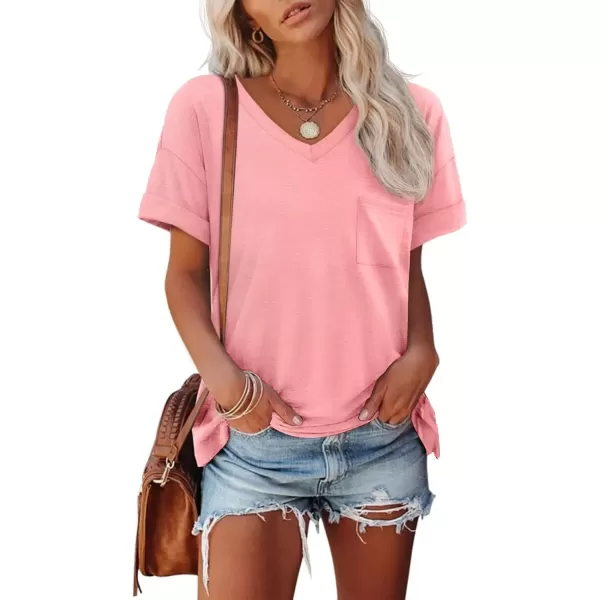 imageATHMILE Womens T Shirts 2024 Short Sleeve VNeck Shirts Cute Fit Summer Casual Tee Tops SXXLPink