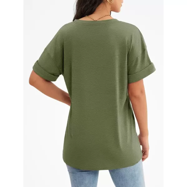 imageATHMILE Womens T Shirts 2024 Short Sleeve VNeck Shirts Cute Fit Summer Casual Tee Tops SXXLArmy Green