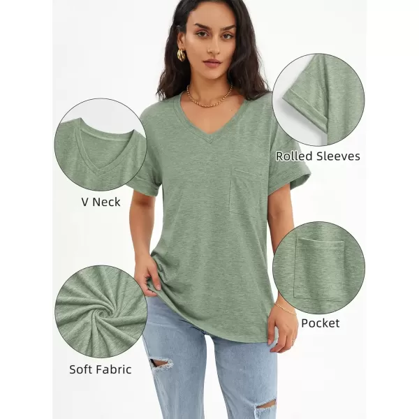 imageATHMILE Womens T Shirts 2024 Short Sleeve VNeck Shirts Cute Fit Summer Casual Tee Tops SXXLGray Green