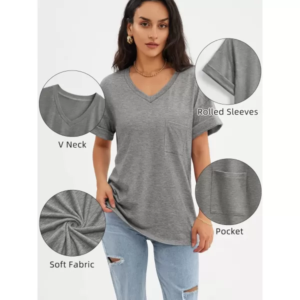 imageATHMILE Womens T Shirts 2024 Short Sleeve VNeck Shirts Cute Fit Summer Casual Tee Tops SXXLLight Gray