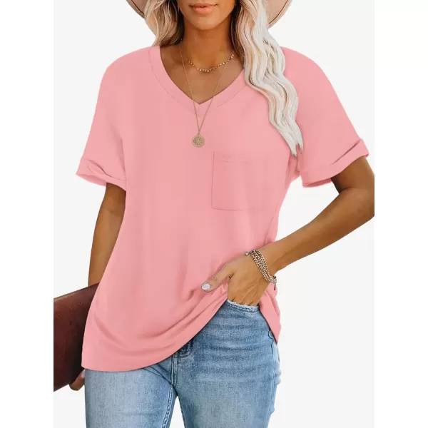 imageATHMILE Womens T Shirts 2024 Short Sleeve VNeck Shirts Cute Fit Summer Casual Tee Tops SXXLPink