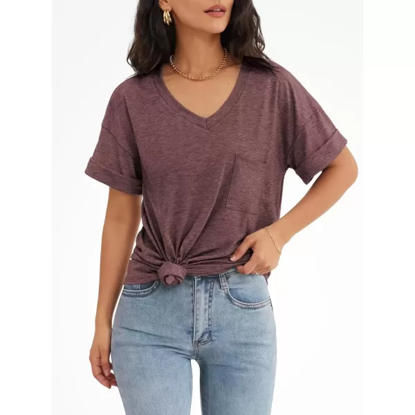 imageATHMILE Womens T Shirts 2024 Short Sleeve VNeck Shirts Cute Fit Summer Casual Tee Tops SXXLWine Red