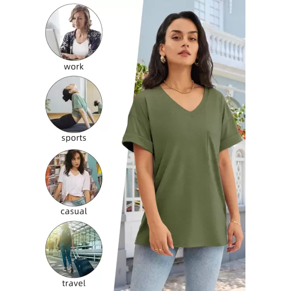imageATHMILE Womens T Shirts 2024 Short Sleeve VNeck Shirts Cute Fit Summer Casual Tee Tops SXXLArmy Green