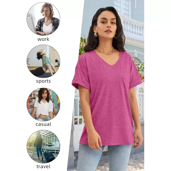 imageATHMILE Womens T Shirts 2024 Short Sleeve VNeck Shirts Cute Fit Summer Casual Tee Tops SXXLHot Pink