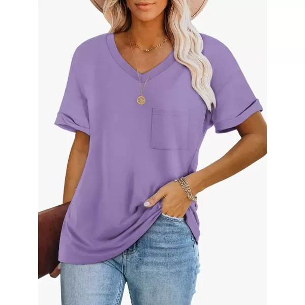 imageATHMILE Womens T Shirts 2024 Short Sleeve VNeck Shirts Cute Fit Summer Casual Tee Tops SXXLLight Purple