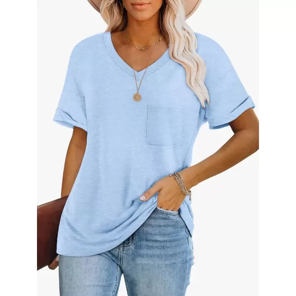 imageATHMILE Womens T Shirts 2024 Short Sleeve VNeck Shirts Cute Fit Summer Casual Tee Tops SXXLSky Blue