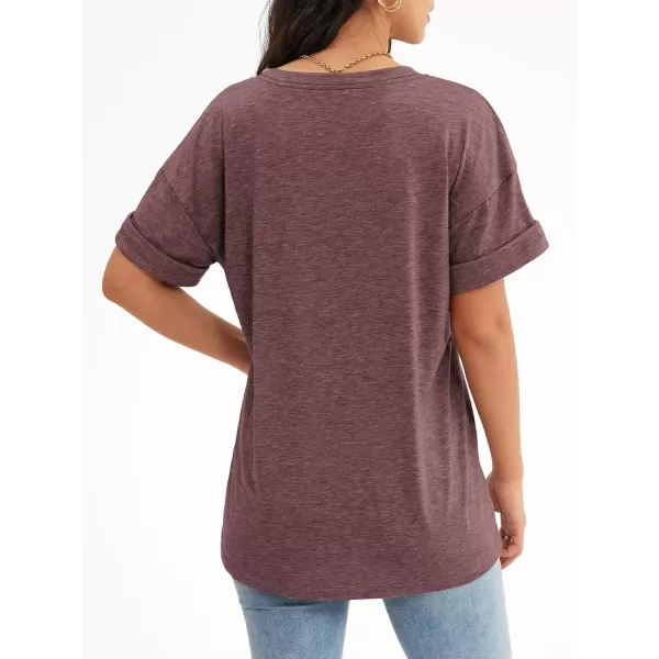 imageATHMILE Womens T Shirts 2024 Short Sleeve VNeck Shirts Cute Fit Summer Casual Tee Tops SXXLWine Red