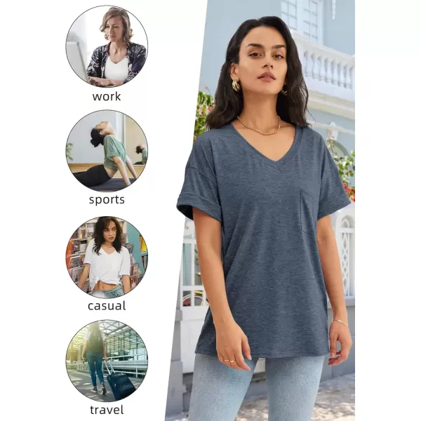 imageATHMILE Womens T Shirts 2024 Short Sleeve VNeck Shirts Cute Fit Summer Casual Tee Tops SXXLNavy Blue