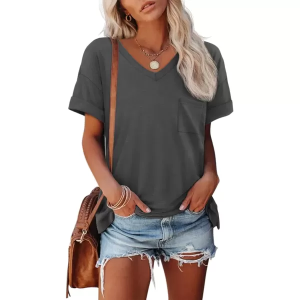 imageATHMILE Womens T Shirts 2024 Short Sleeve VNeck Shirts Cute Fit Summer Casual Tee Tops SXXLDark Gray