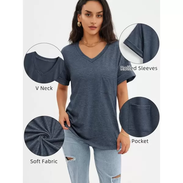 imageATHMILE Womens T Shirts 2024 Short Sleeve VNeck Shirts Cute Fit Summer Casual Tee Tops SXXLNavy Blue