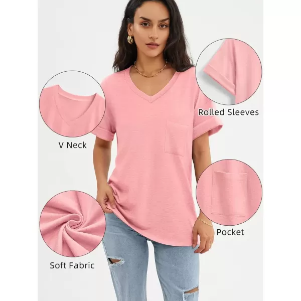 imageATHMILE Womens T Shirts 2024 Short Sleeve VNeck Shirts Cute Fit Summer Casual Tee Tops SXXLPink