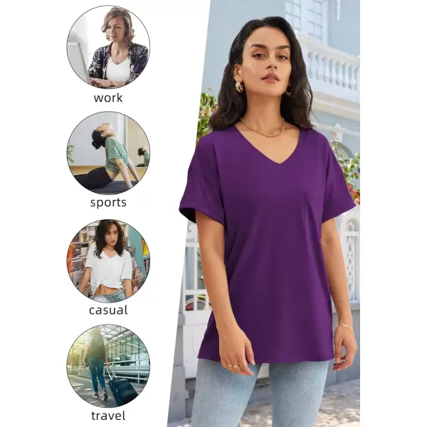 imageATHMILE Womens T Shirts 2024 Short Sleeve VNeck Shirts Cute Fit Summer Casual Tee Tops SXXLPurple