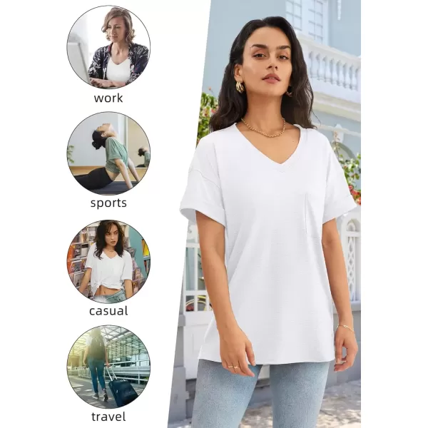 imageATHMILE Womens T Shirts 2024 Short Sleeve VNeck Shirts Cute Fit Summer Casual Tee Tops SXXLPure White
