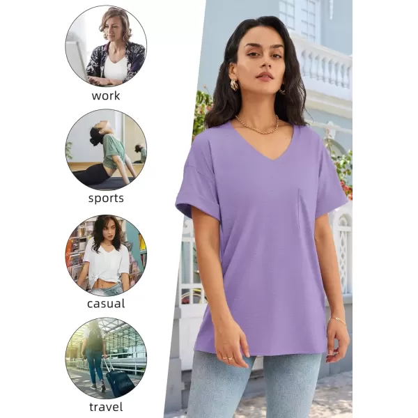 imageATHMILE Womens T Shirts 2024 Short Sleeve VNeck Shirts Cute Fit Summer Casual Tee Tops SXXLLight Purple