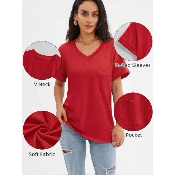 imageATHMILE Womens T Shirts 2024 Short Sleeve VNeck Shirts Cute Fit Summer Casual Tee Tops SXXLRed