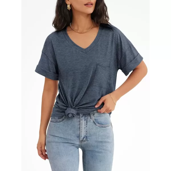 imageATHMILE Womens T Shirts 2024 Short Sleeve VNeck Shirts Cute Fit Summer Casual Tee Tops SXXLNavy Blue