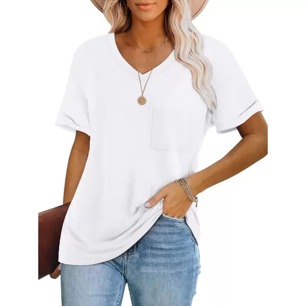 imageATHMILE Womens T Shirts 2024 Short Sleeve VNeck Shirts Cute Fit Summer Casual Tee Tops SXXLPure White