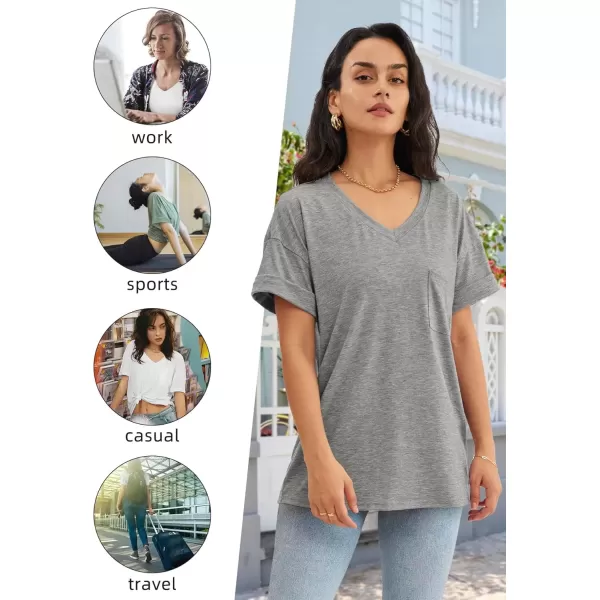 imageATHMILE Womens T Shirts 2024 Short Sleeve VNeck Shirts Cute Fit Summer Casual Tee Tops SXXLLight Gray