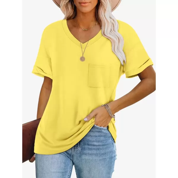 imageATHMILE Womens T Shirts 2024 Short Sleeve VNeck Shirts Cute Fit Summer Casual Tee Tops SXXLLemon Yellow