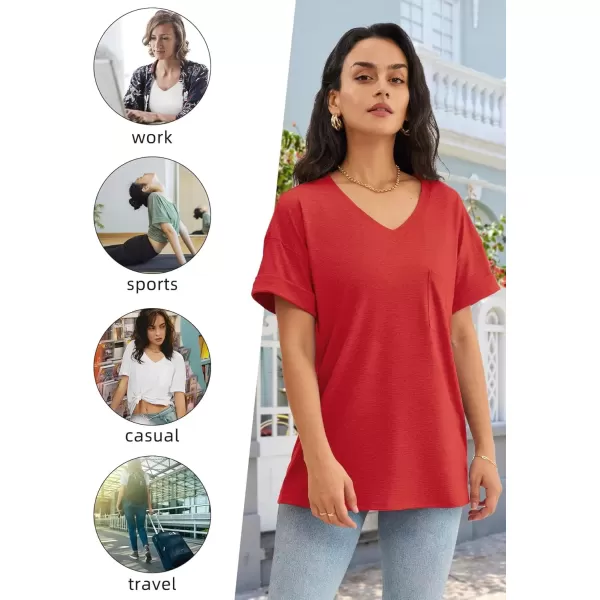imageATHMILE Womens T Shirts 2024 Short Sleeve VNeck Shirts Cute Fit Summer Casual Tee Tops SXXLRed