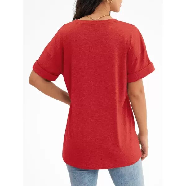 imageATHMILE Womens T Shirts 2024 Short Sleeve VNeck Shirts Cute Fit Summer Casual Tee Tops SXXLRed