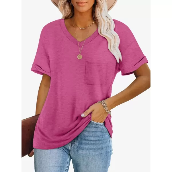 imageATHMILE Womens T Shirts 2024 Short Sleeve VNeck Shirts Cute Fit Summer Casual Tee Tops SXXLHot Pink