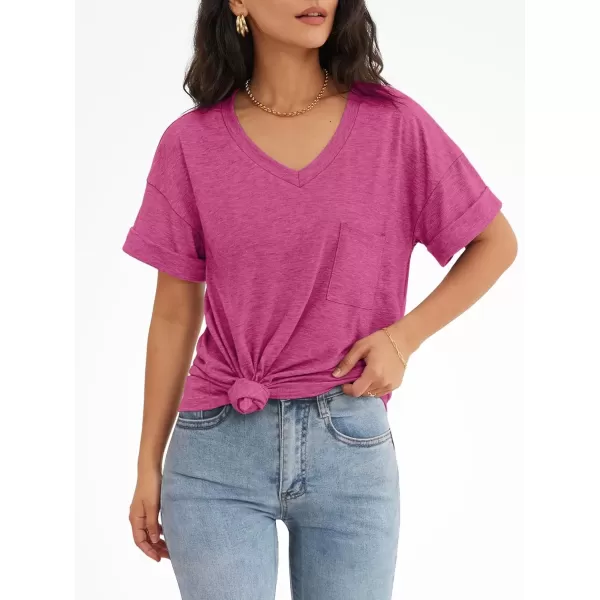 imageATHMILE Womens T Shirts 2024 Short Sleeve VNeck Shirts Cute Fit Summer Casual Tee Tops SXXLHot Pink