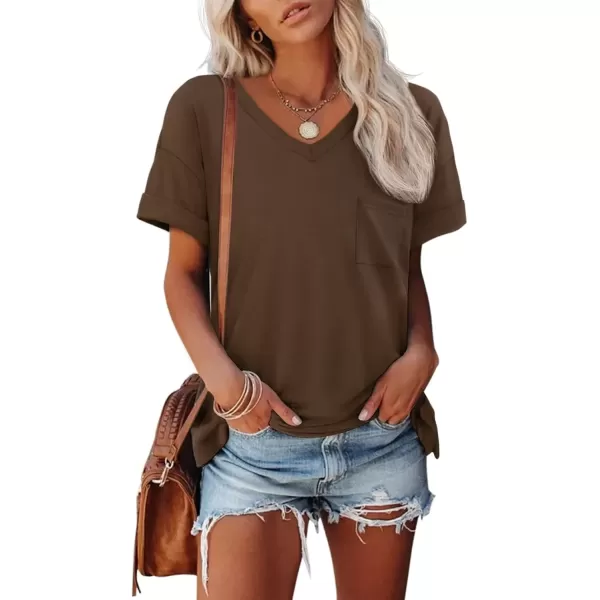 imageATHMILE Womens T Shirts 2024 Short Sleeve VNeck Shirts Cute Fit Summer Casual Tee Tops SXXLBrown