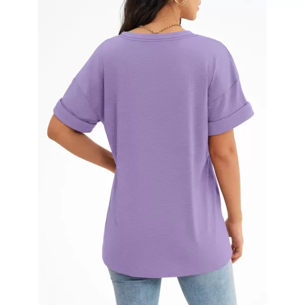 imageATHMILE Womens T Shirts 2024 Short Sleeve VNeck Shirts Cute Fit Summer Casual Tee Tops SXXLLight Purple