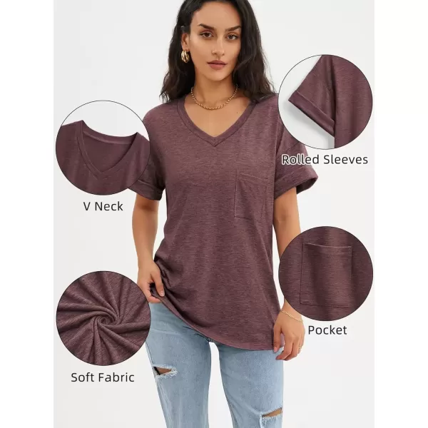 imageATHMILE Womens T Shirts 2024 Short Sleeve VNeck Shirts Cute Fit Summer Casual Tee Tops SXXLWine Red