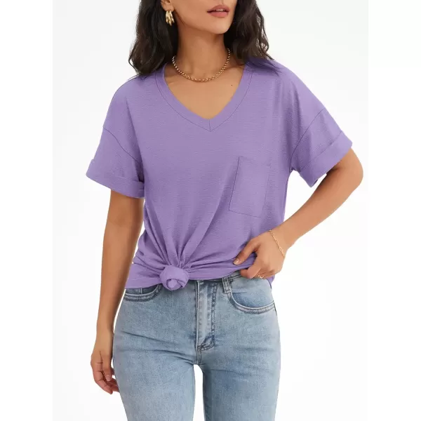 imageATHMILE Womens T Shirts 2024 Short Sleeve VNeck Shirts Cute Fit Summer Casual Tee Tops SXXLLight Purple