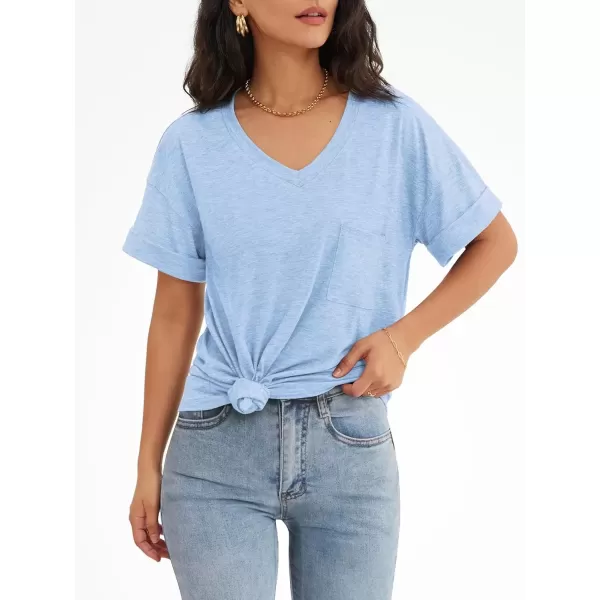 imageATHMILE Womens T Shirts 2024 Short Sleeve VNeck Shirts Cute Fit Summer Casual Tee Tops SXXLSky Blue