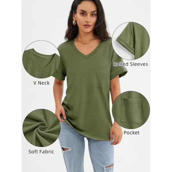 imageATHMILE Womens T Shirts 2024 Short Sleeve VNeck Shirts Cute Fit Summer Casual Tee Tops SXXLArmy Green