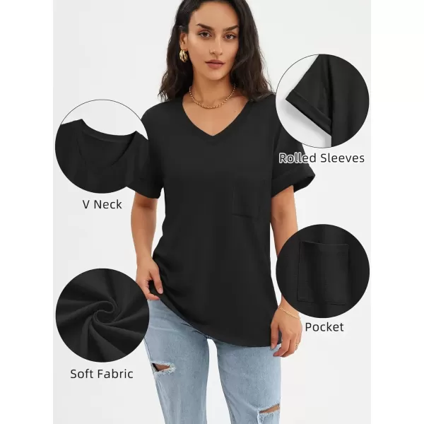 imageATHMILE Womens T Shirts 2024 Short Sleeve VNeck Shirts Cute Fit Summer Casual Tee Tops SXXLBlack