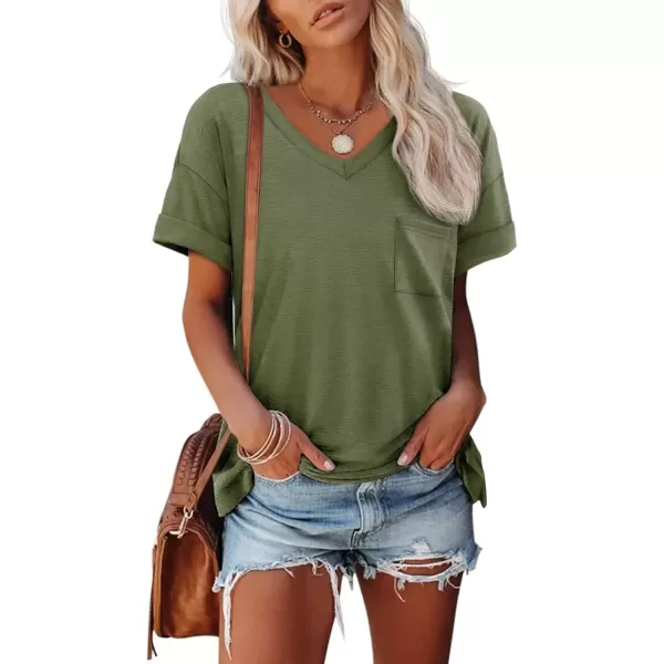 imageATHMILE Womens T Shirts 2024 Short Sleeve VNeck Shirts Cute Fit Summer Casual Tee Tops SXXLArmy Green