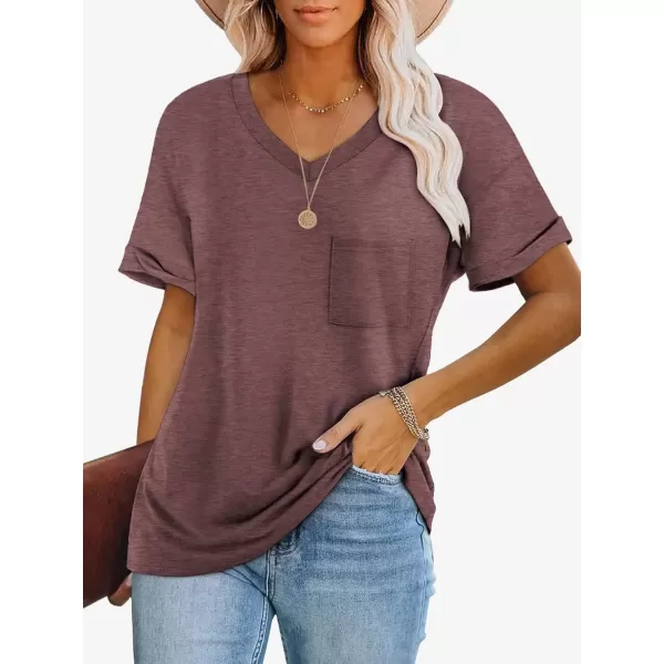 imageATHMILE Womens T Shirts 2024 Short Sleeve VNeck Shirts Cute Fit Summer Casual Tee Tops SXXLWine Red