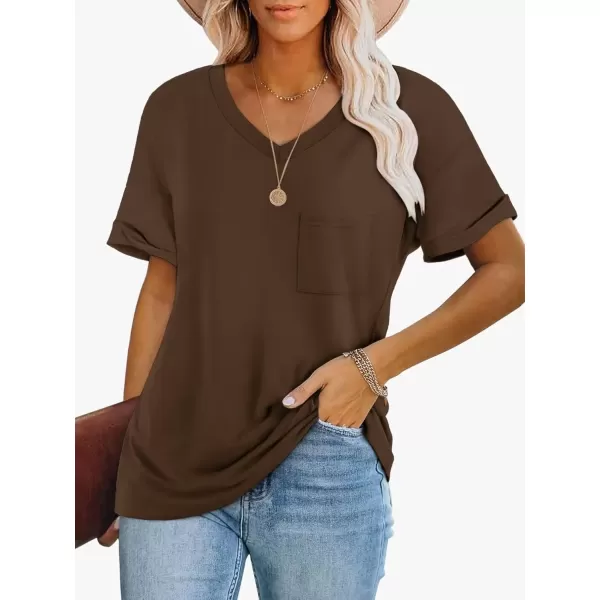 imageATHMILE Womens T Shirts 2024 Short Sleeve VNeck Shirts Cute Fit Summer Casual Tee Tops SXXLBrown