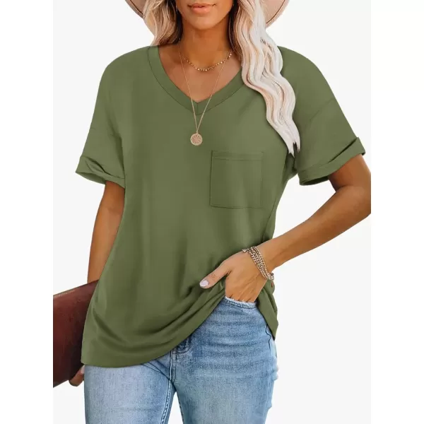 imageATHMILE Womens T Shirts 2024 Short Sleeve VNeck Shirts Cute Fit Summer Casual Tee Tops SXXLArmy Green